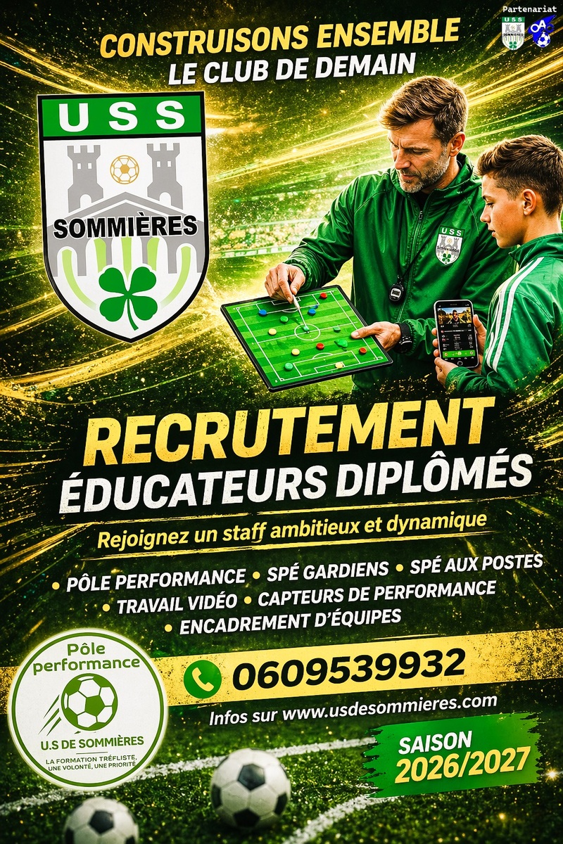 ⚽🍀 Éducateurs diplômés et passionnés ? un projet ambitieux vous attend à l’U.S Sommières ! 🍀⚽